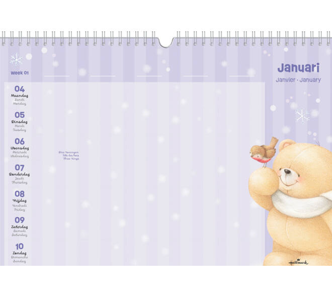 Familiekalender 2027 Forever Friends A4 internationaal