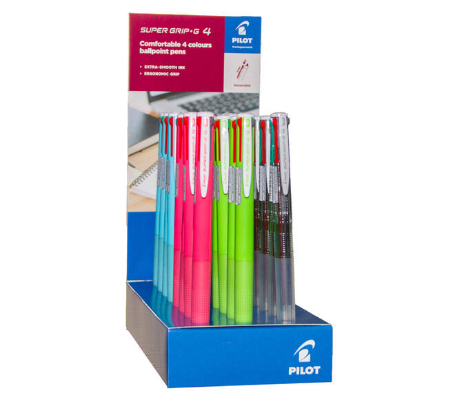 4-Kleuren balpen PILOT Super Grip G medium assorti display à 24 stuks