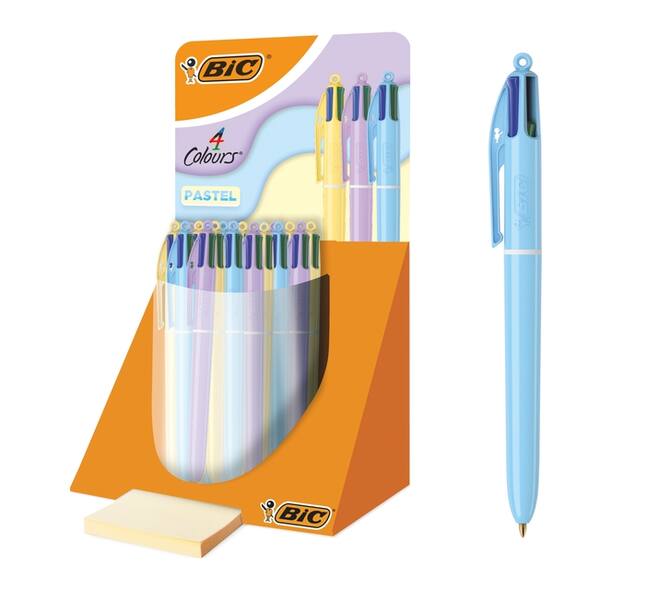 4-Kleuren balpen Bic pastel assorti display à 30 stuks