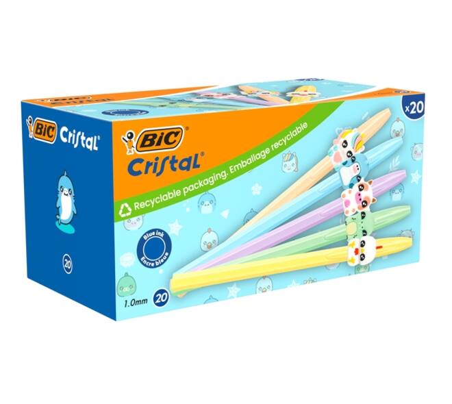 Balpen Bic Cristal dierenfiguren assorti
