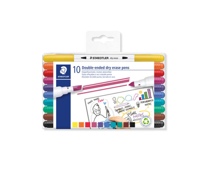 Whitebordstiften Staedtler dry erase dubbele punt set à 10 kleuren