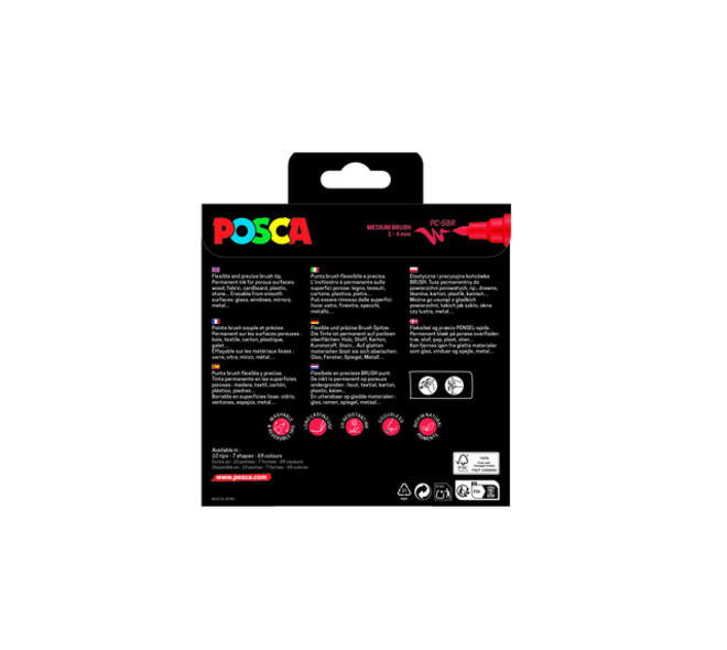 Paintmarker Uni POSCA PC-5BR brushpunt medium set à 8 kleuren