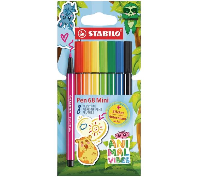Viltstift STABILO Pen 68 Animal Vibes mini medium assorti 8 stuks