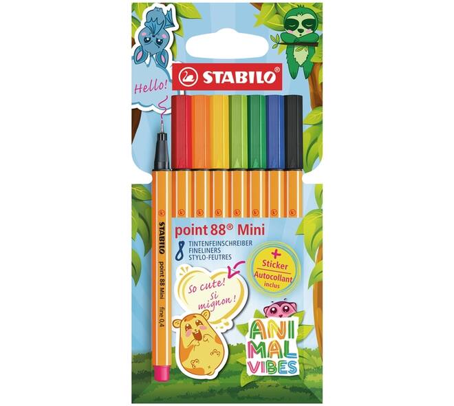 Fineliner STABILO point 88 Animal Vibes mini fijn assorti 8 stuks