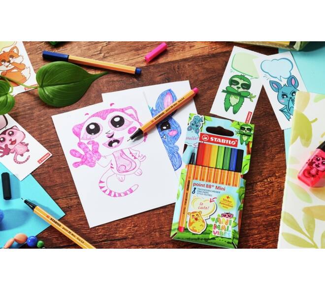 Fineliner STABILO point 88 Animal Vibes mini fijn assorti 8 stuks