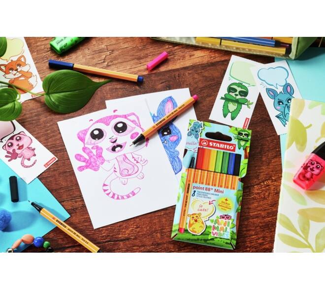 Fineliner STABILO point 88 Animal Vibes mini fijn assorti 8 stuks
