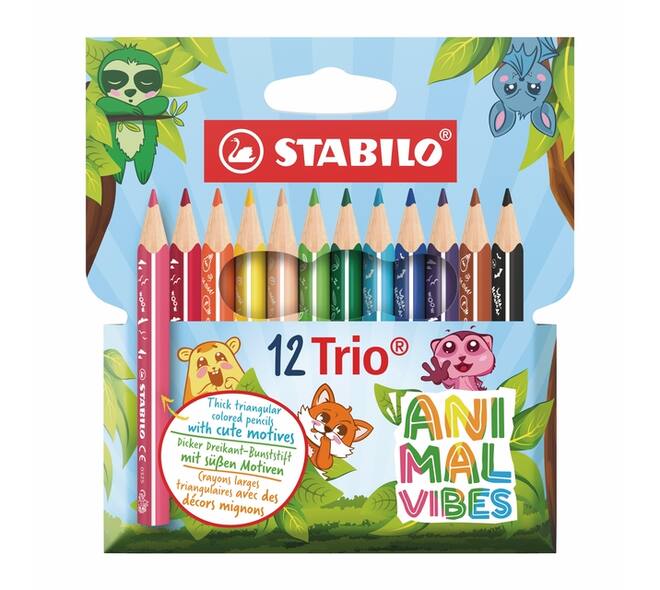 Kleurpotloden STABILO Trio dik Short Animal Vibes mini assorti 12st