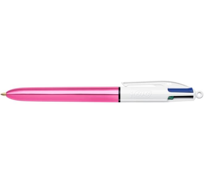 4-Kleuren balpen Bic Shine medium roze à 12 stuks
