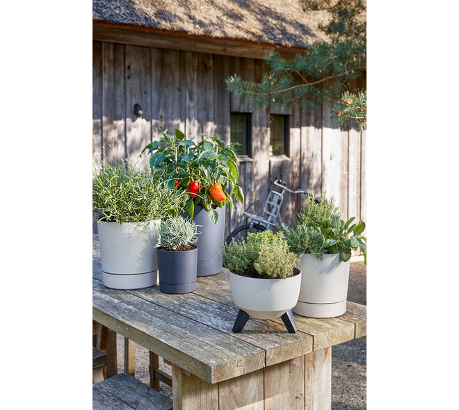 Plantenpot Mica Coco met schotel rond hoogte 29,5 Ø28 cm grijs