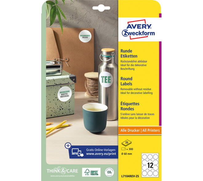 Etiket Avery L7104REV-25 60mm wit 300 stuks