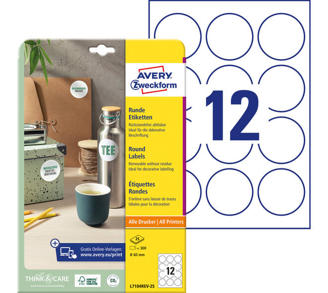 Etiket Avery L7104REV-25 60mm wit 300 stuks