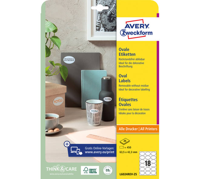 Etiket Avery L6024REV-25 63.5x42.3mm wit 450 stuks
