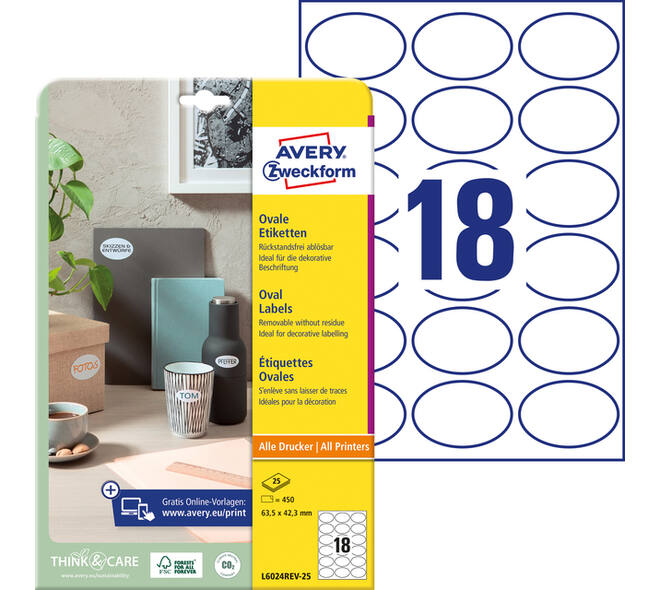 Etiket Avery L6024REV-25 63.5x42.3mm wit 450 stuks