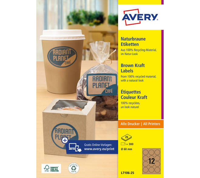 Etiket Avery L7106-25 60mm kraft 300 stuks