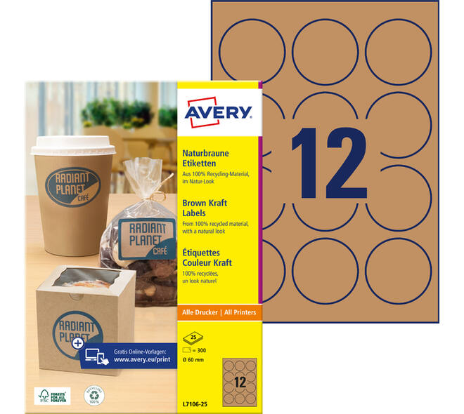 Etiket Avery L7106-25 60mm kraft 300 stuks