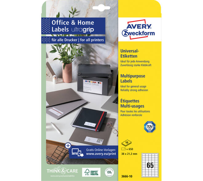 Etiket Avery 3666-10 38x21.2mm wit 650 stuks