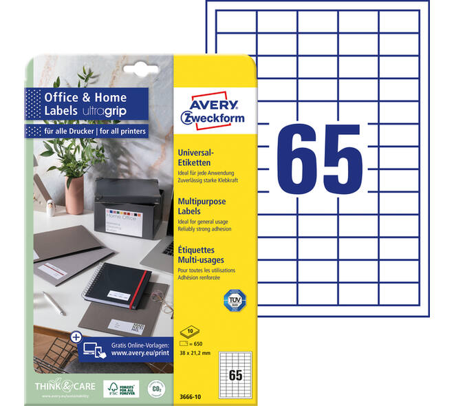 Etiket Avery 3666-10 38x21.2mm wit 650 stuks