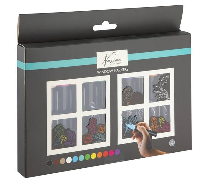 Krijt en raammarkers Nassau set à 12 kleuren