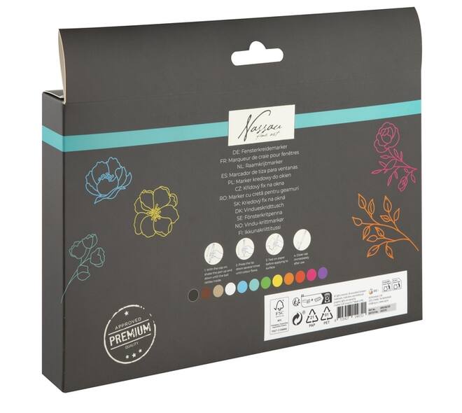 Krijt en raammarkers Nassau set à 12 kleuren