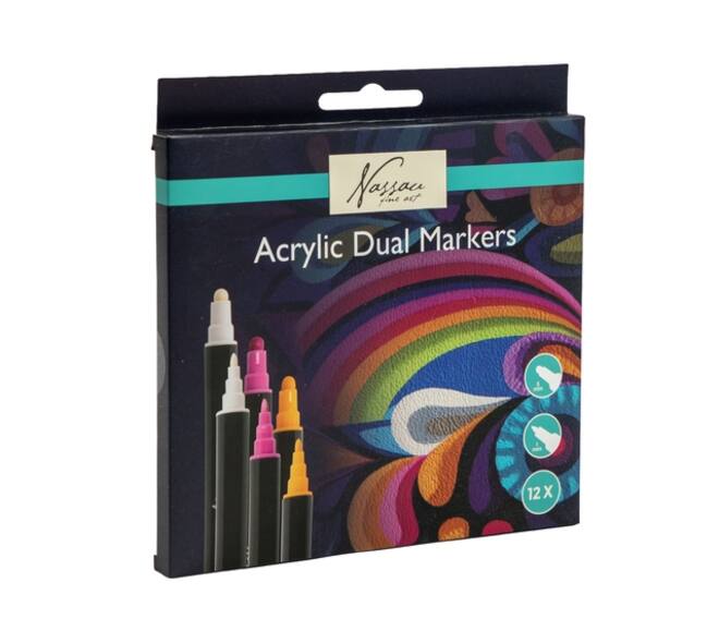 Acrylmarker Nassau Dual tip set à 12 kleuren