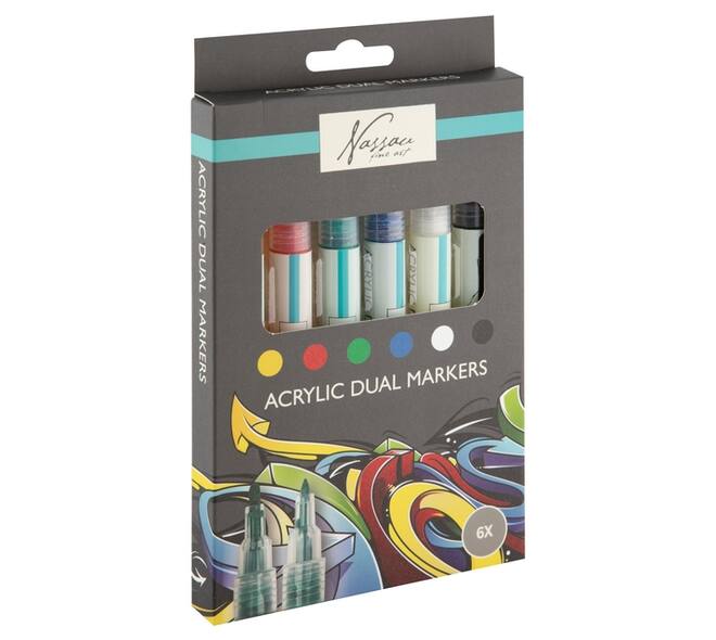 Acrylmarker Nassau duopunt set à 6 kleuren