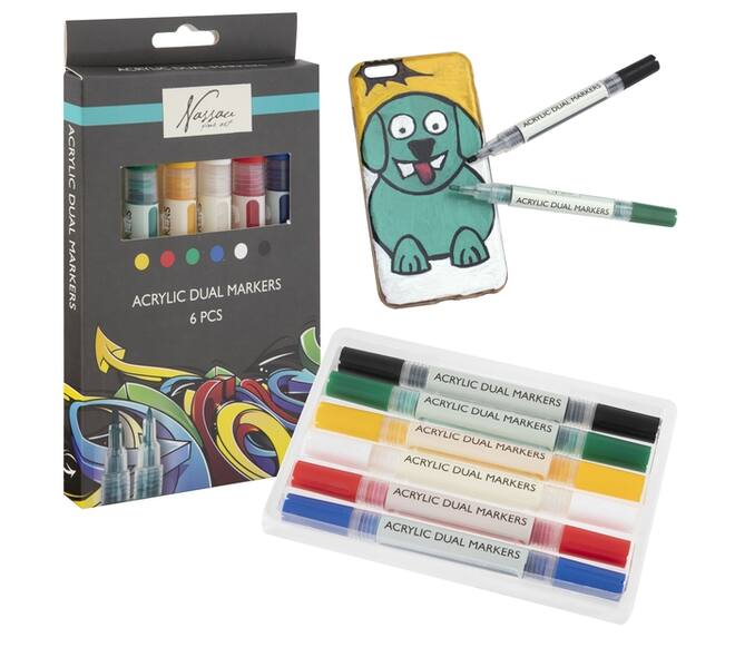 Acrylmarker Nassau duopunt set à 6 kleuren