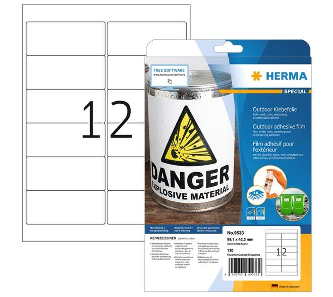 Etiket HERMA 9533 99.1x42.3mm weerbestendig 120 stuks