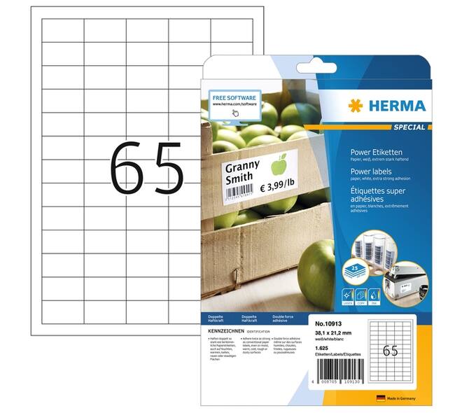 Etiket HERMA Power 10913 38.1x21.2mm wit 1625 stuks