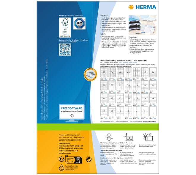 Etiket HERMA 4654 105x39mm premium wit 1400 stuks