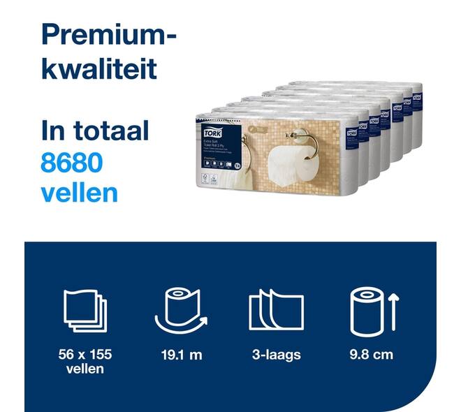 Toiletpapier Tork T4 Premium 3-laags 56x155 vel wit 110319