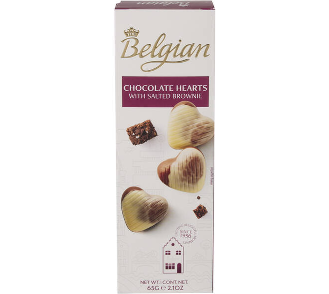 Chocolade The Belgian hartjes brownie gezouten 65 gram