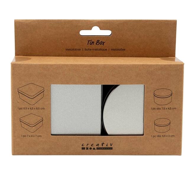 Blikjes Creativ Company cirkel en vierkant set à 4 stuks zilver