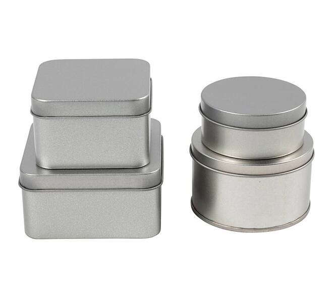 Blikjes Creativ Company cirkel en vierkant set à 4 stuks zilver