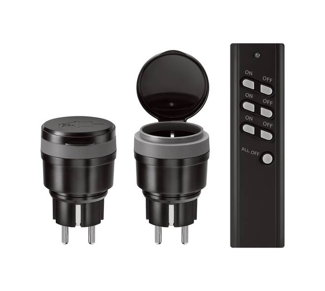 Stekkerschakelaarset voor buiten KlikAanKlikUit 3500W AGC2-3500R zw