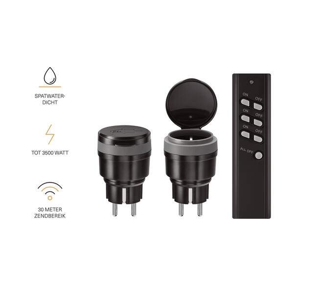 Stekkerschakelaarset voor buiten KlikAanKlikUit 3500W AGC2-3500R zw