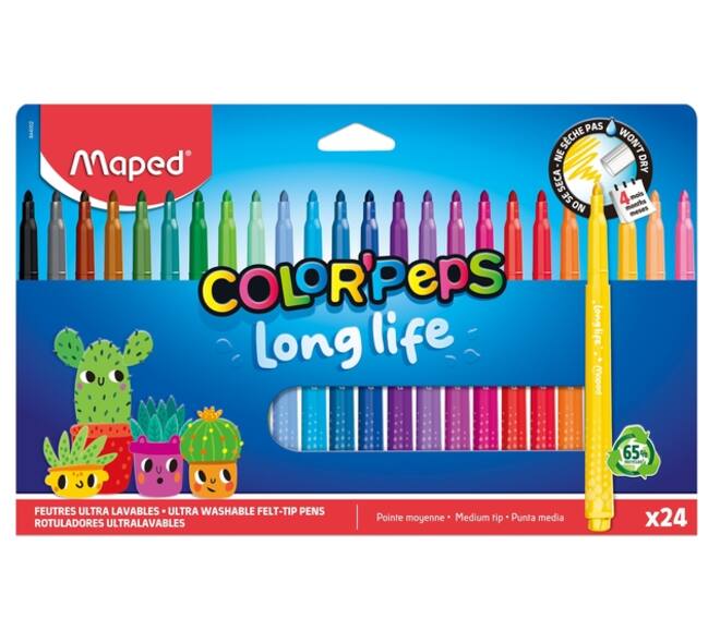 Viltstift Maped Color'Peps Long Life 2.0 set à 24 stuks assorti