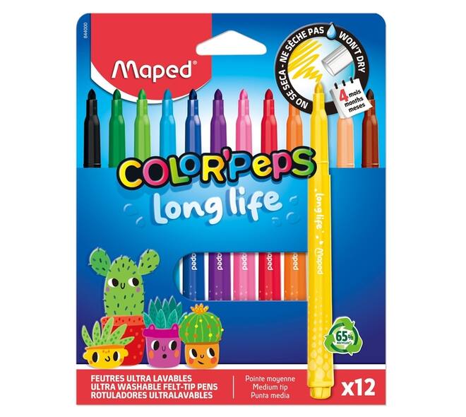 Viltstift Maped Color'Peps Long Life 2.0 set à 12 stuks assorti