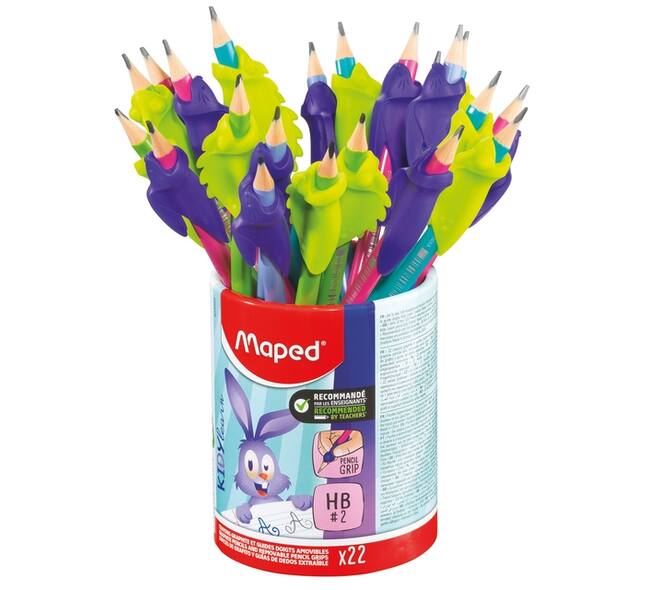 Potlood Maped Kidy Learn met gum en vingerhulp assorti pot à 22 stuks
