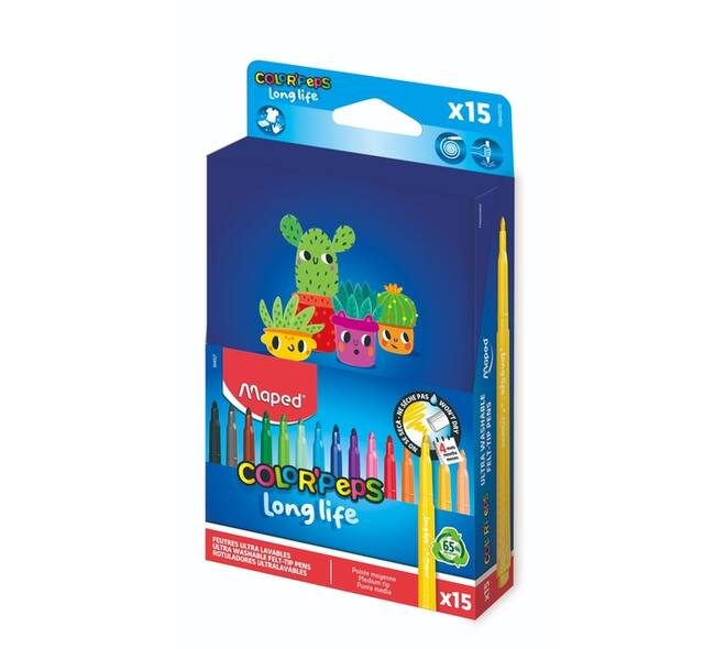 Viltstift Maped Color'Peps Long Life 2.0 doos à 15 stuks assorti