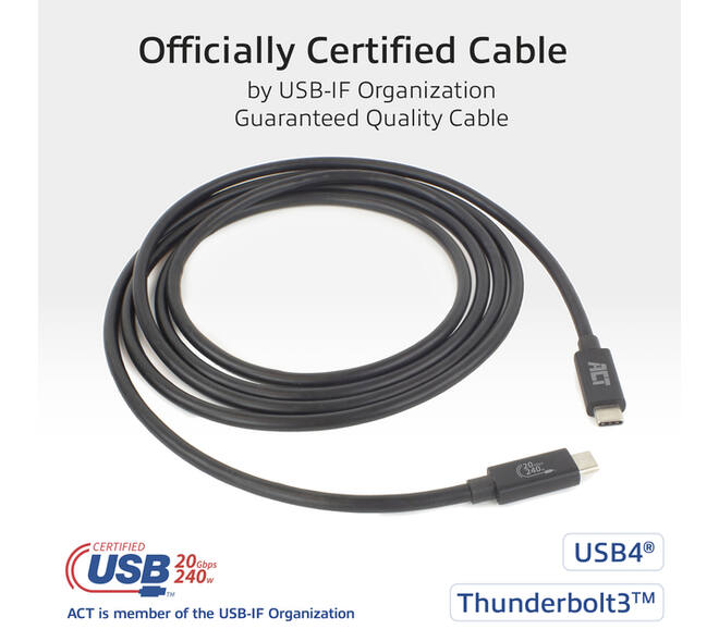Kabel ACT USB-C 4.0 20Gbps Thunderbolt 3 2m