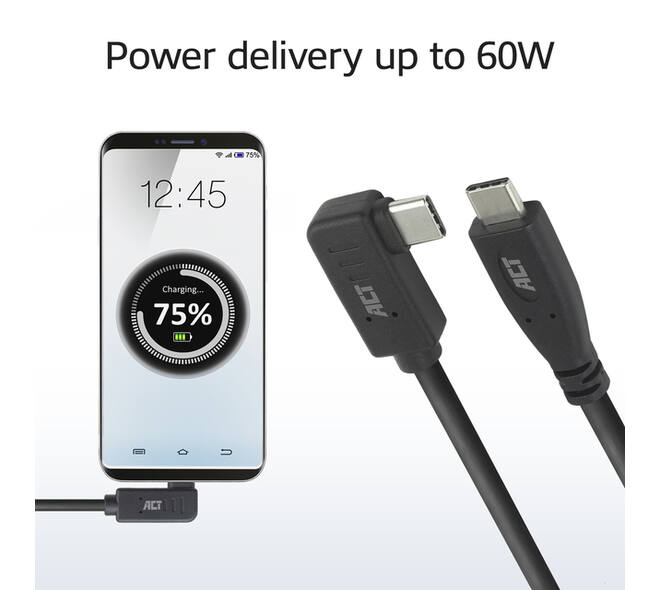 Kabel ACT USB-C standaard naar USB-C hoek 10Gbps 2m