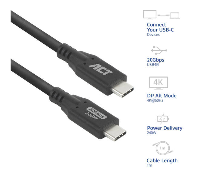 Kabel ACT USB-C 4.0 20Gbps 1m
