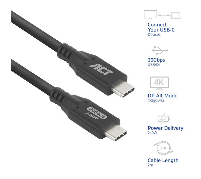 Kabel ACT USB-C 4.0 20Gbps 2m