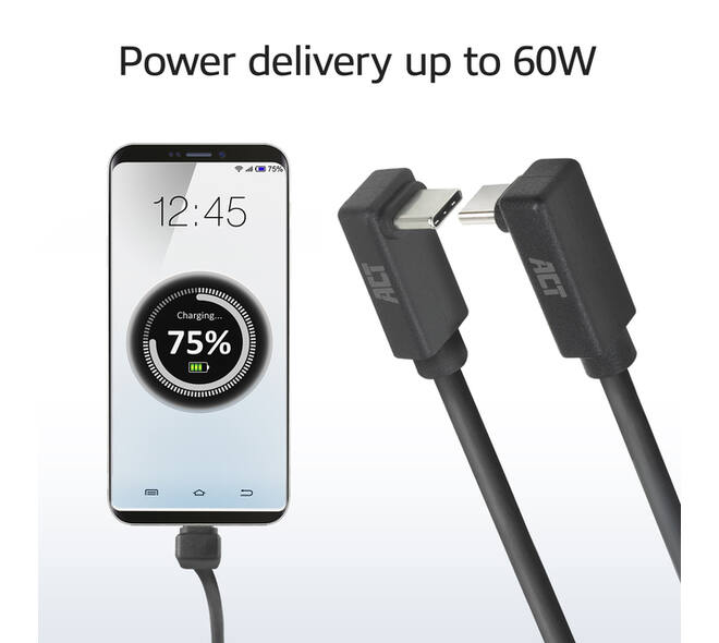Kabel ACT USB-C hoek boven/beneden 10Gbps 2m