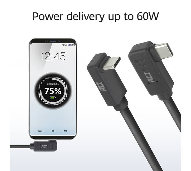 Kabel ACT USB-C hoek links/rechts USB-C hoek boven/beneden 10Gbps 1m