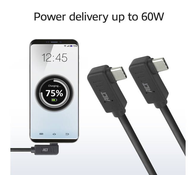 Kabel ACT USB-C hoek links/rechts 10Gbps 2m