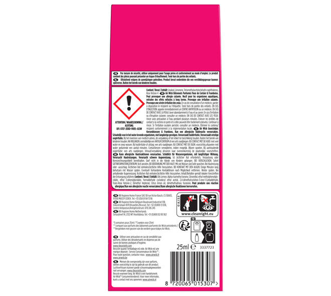 Geurstokjes AirWick Essential Oil Kersenbloesem & Frambozen 25ml