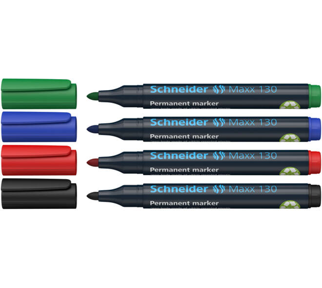 Permanent marker Schneider Maxx 130 rond 1-3mm assorti 4 stuks