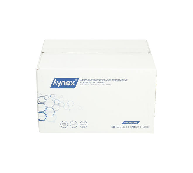 Afvalzak Hynex 50x55cm HDPE recycled T15 25L transparant rol à 50 stuks
