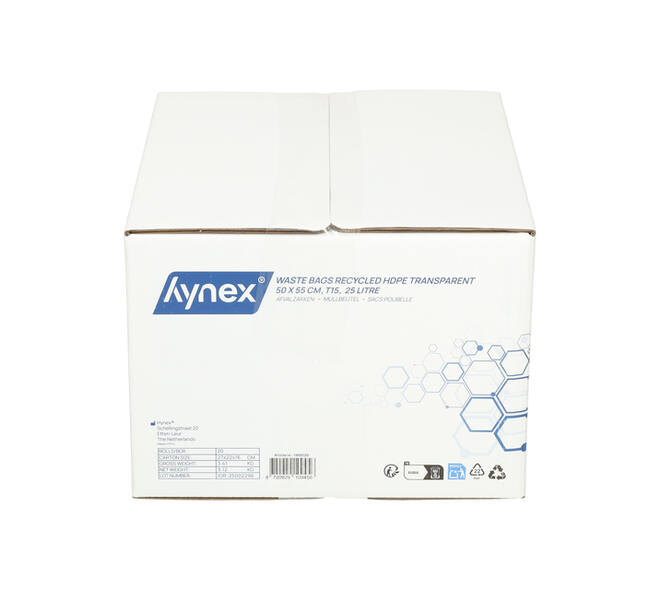 Afvalzak Hynex 50x55cm HDPE recycled T15 25L transparant rol à 50 stuks